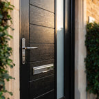 External Black Composite Front Door Set with Obscure Satin Glass Finish - detail view