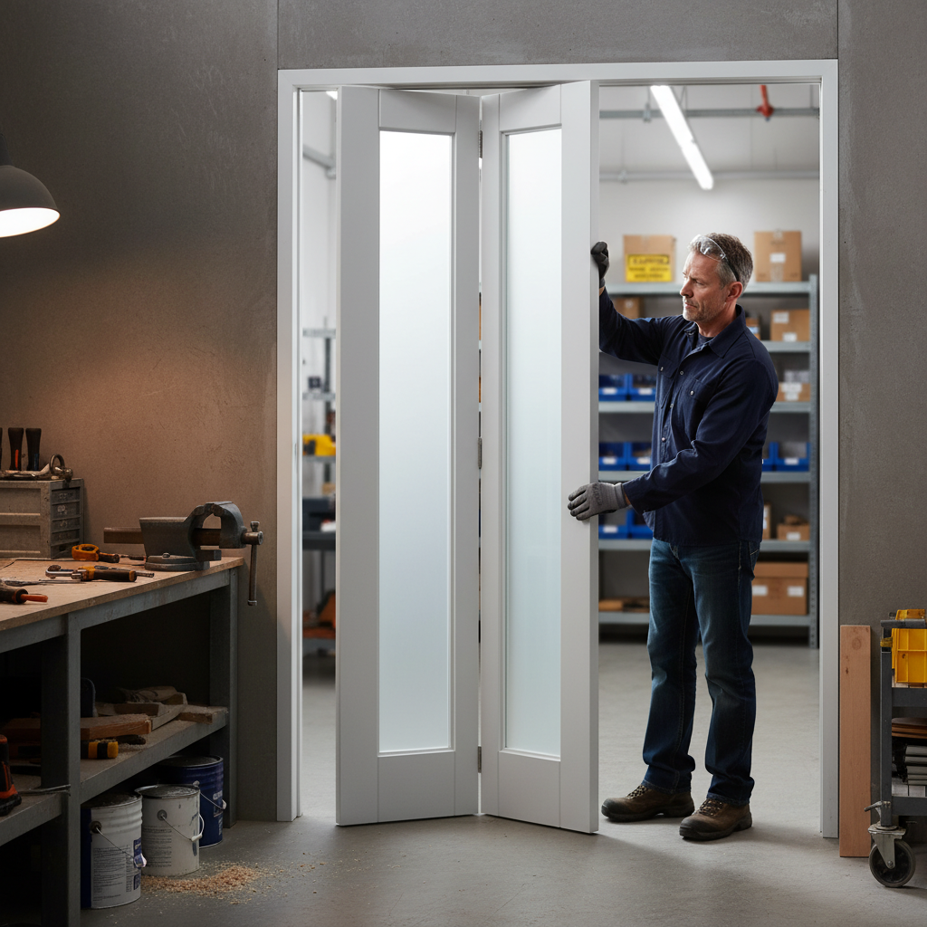 Premium White Bifold Door with Recessed Panel Design and Solid Pine Core Construction for Home Renovation Projects