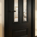 Internal Black Door with Clear Glass, Fully Finished, 3 Panel Design - detail view