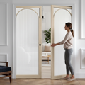 Premium Reeded Glazed Arched Double Pocket Door System with Adjustable Jambs and Maintenance-Free Track