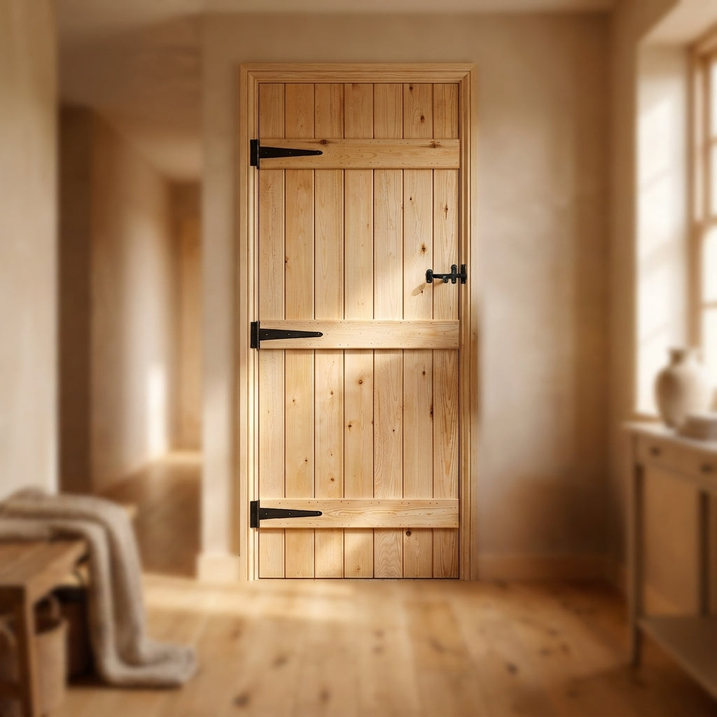 Internal Solid Scandinavian Pine Door Unfinished 3 Ledge V Groove - detail view
