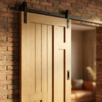 Internal Oak Sliding Door Fully Finished 5 Panel Black Face Mounted - detail view