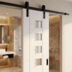 Internal White Sliding Door with 7 Panels, 4 Light Obscure Glass, Primed Finish - detail view