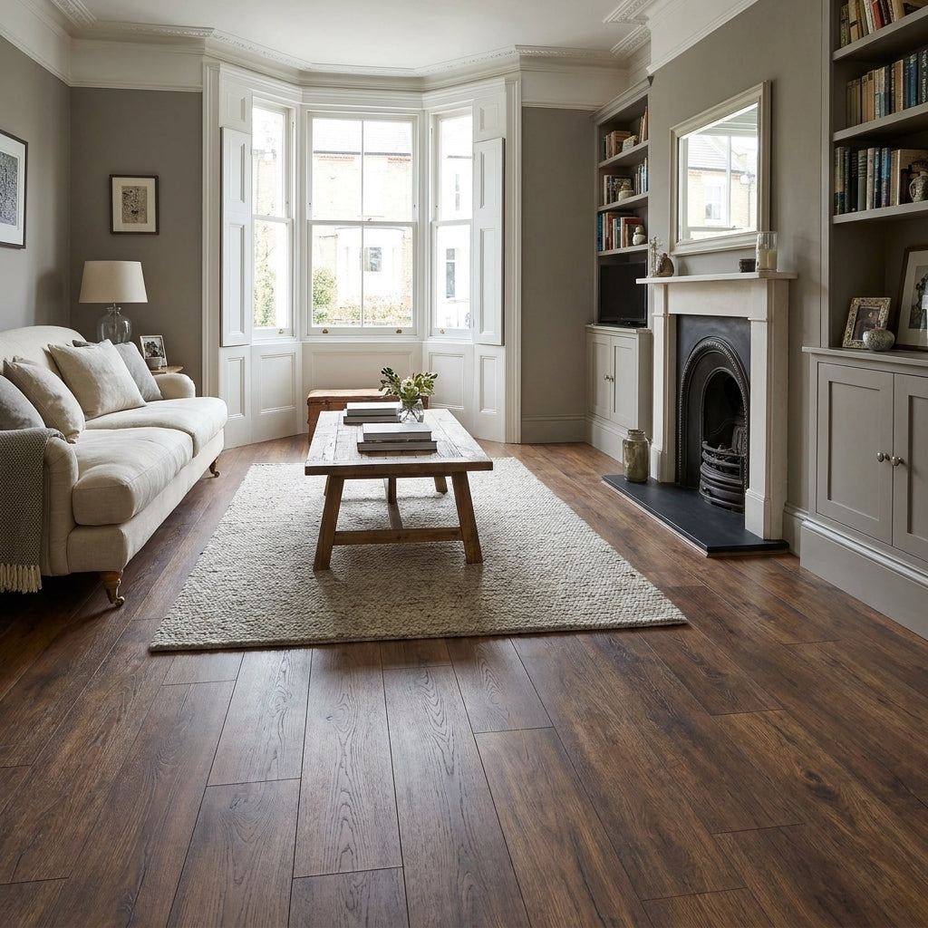 Oak Laminate Flooring 8mm with 4V Bevel Edge, Water-Resistant Finish