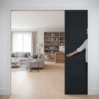 Premium Telescopic Pocket Door System in Charcoal Black with Wooden Jambs and Smooth Operation Features