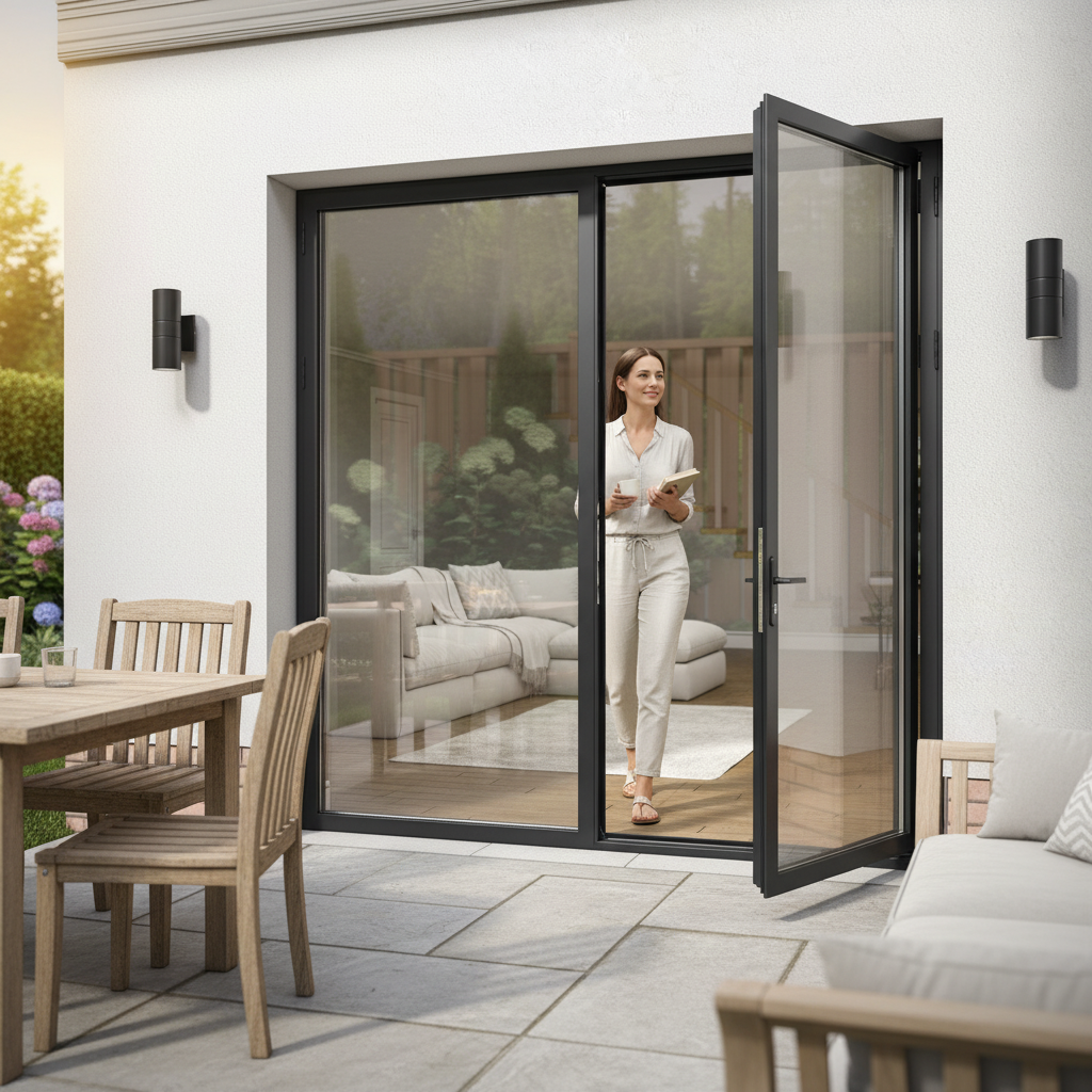 Premium Matt Black Aluminium External French Patio Door with Clear Tempered Double Safety Glass for Enhanced Security and Modern Elegance