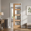 Oak Unfinished Pocket Door Set 100mm with 4 Light Clear Glass Framing