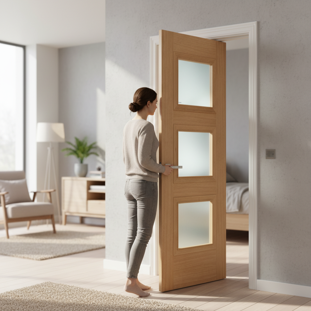 Premium Clear Glazed Oak Internal Door with Solid Core and Engineered Construction for Strength and Stability