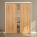 Premium Double Pocket Door Set - Oak Veneer, Galvanized Steel Frame, and Adjustable Design for Seamless Interior Spaces