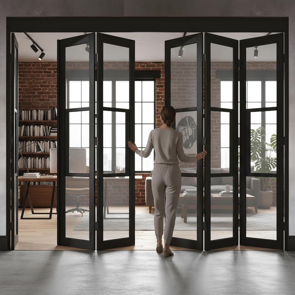 Premium 6 Door Industrial Style Folding Doors with Tinted Glass for Home and Apartment Decor