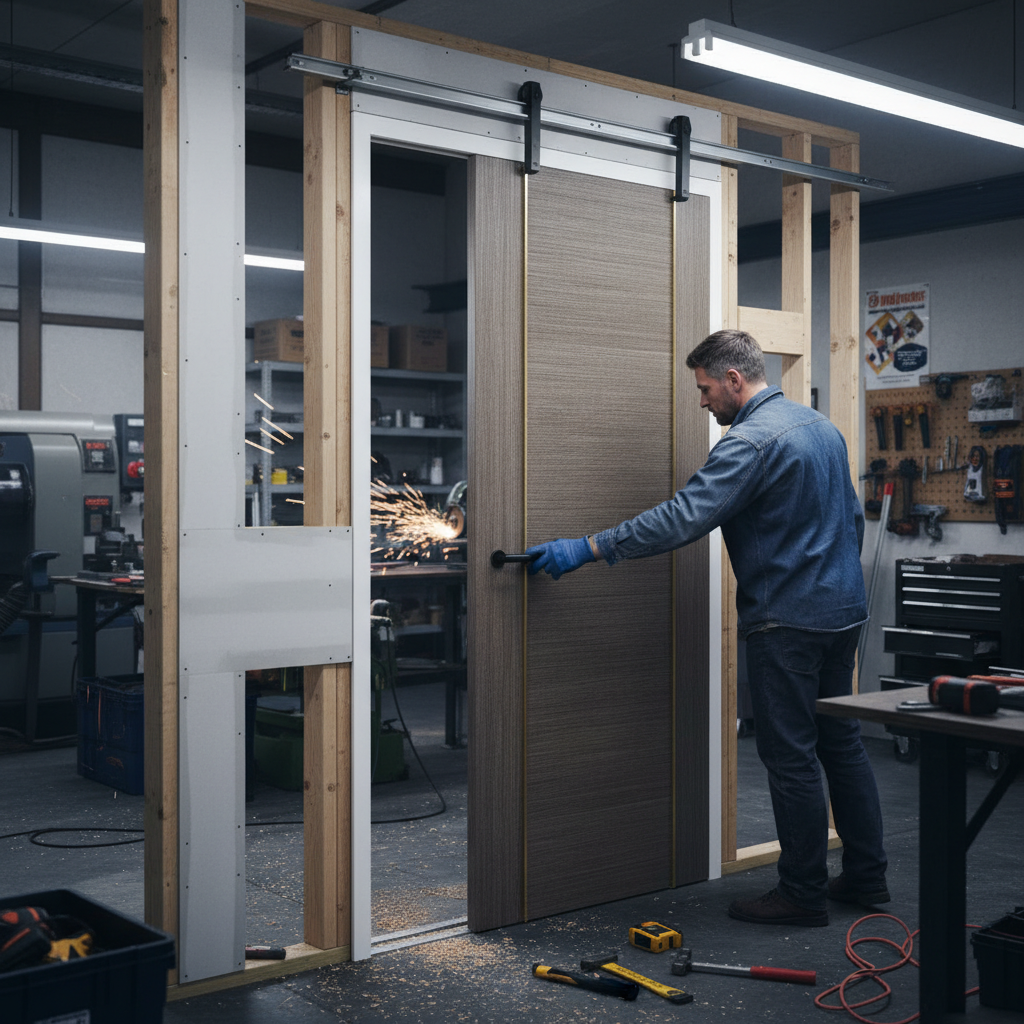 Heavy Duty Contemporary Pocket Door Set with Chocolate Grey Finish and Adjustable Frame for Seamless Interior Design