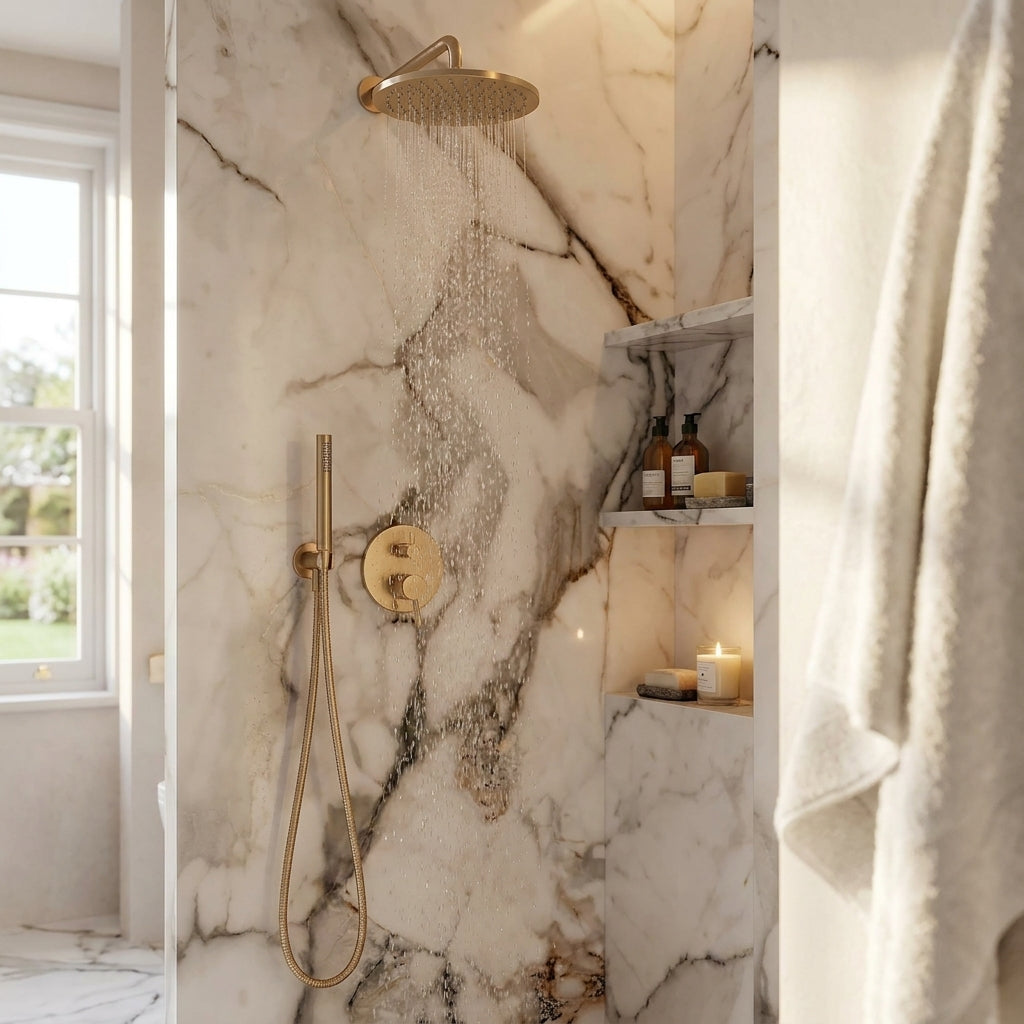 PVC Gloss Shower Wall Panel - Pandora Marble 2400x1000mm Fully Waterproof - detail view