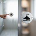 Premium Shower Door Symbol in Satin and Bright Stainless Steel Finishes with Screws - 10 Year Guarantee for Commercial Use