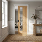Internal Oak Pocket Door Set with 1 Light Clear Glass and Fully Finished 100mm Frame