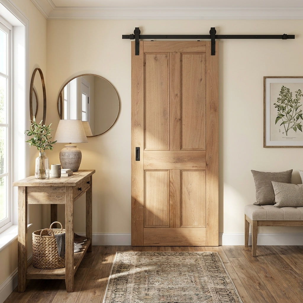Internal Sliding Door, Rustic Oak, Fully Finished, Victorian 4 Panel Design