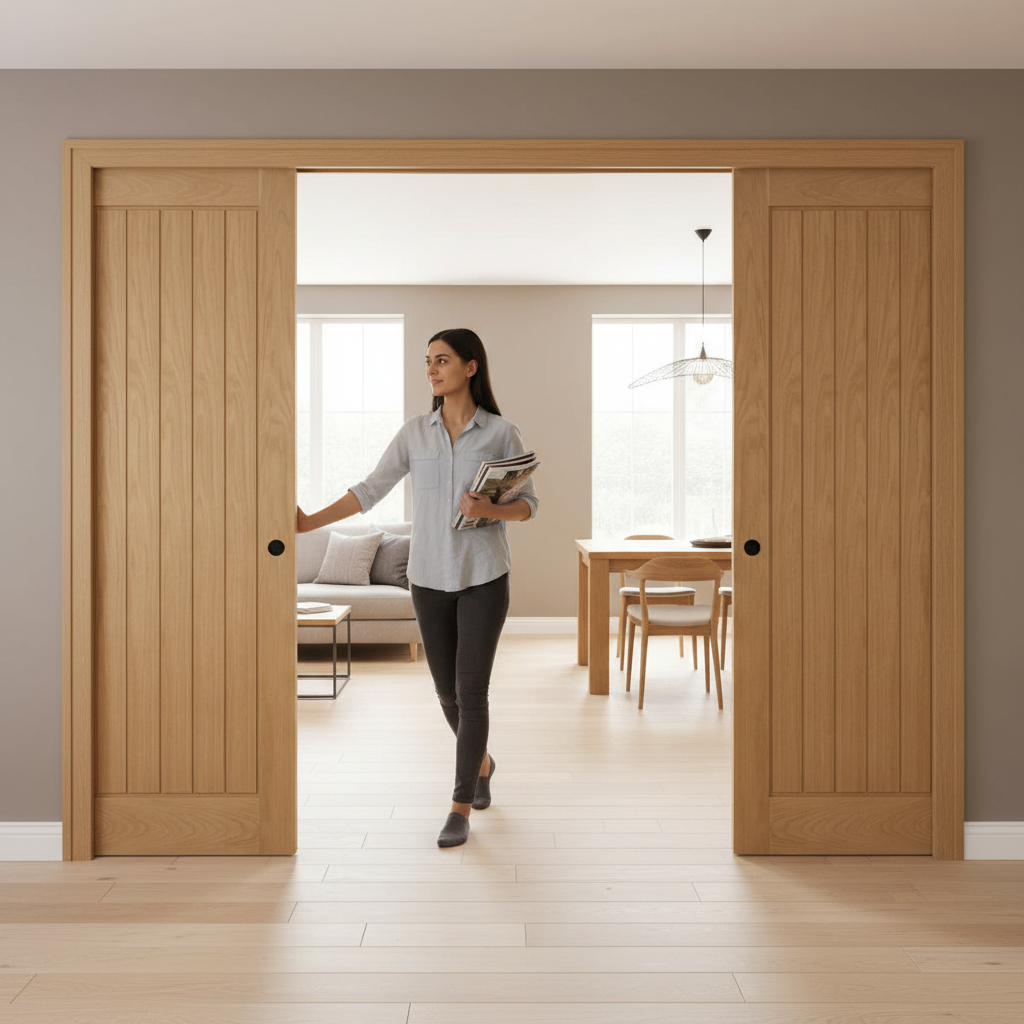 Premium Double Pocket Door Set with Galvanised Steel Frame, Unfinished Doors, and Adjustable Jambs for Customizable Interior Solutions