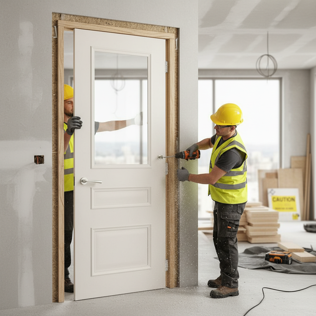 Premium Clear Glazed Fire Door with Bevelled Edges, 30 Minute Fire Rating, and FSC Certified Timber