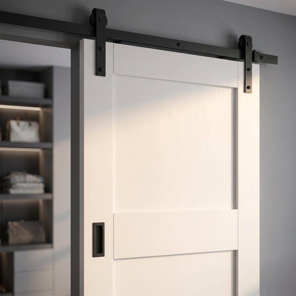 Internal White Primed Sliding Door - Pattern 10 with Solid Engineered Core - detail view
