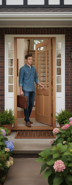 Premium Hardwood External Door with Unglazed Panels and Decorative Bars - M&T Construction