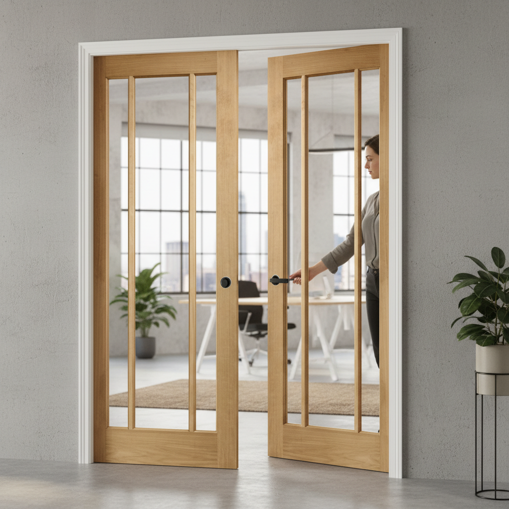 Premium Double Fire Rated Pocket Door Set with Clear Glazed Design and High-Density Fire-Resisting Frame
