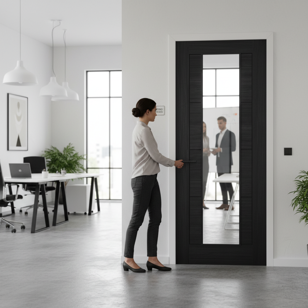 Premium Fully Finished Internal Laminate Ladder Clear Glass Door - Elegant Black Design for Modern Interiors - Image 2