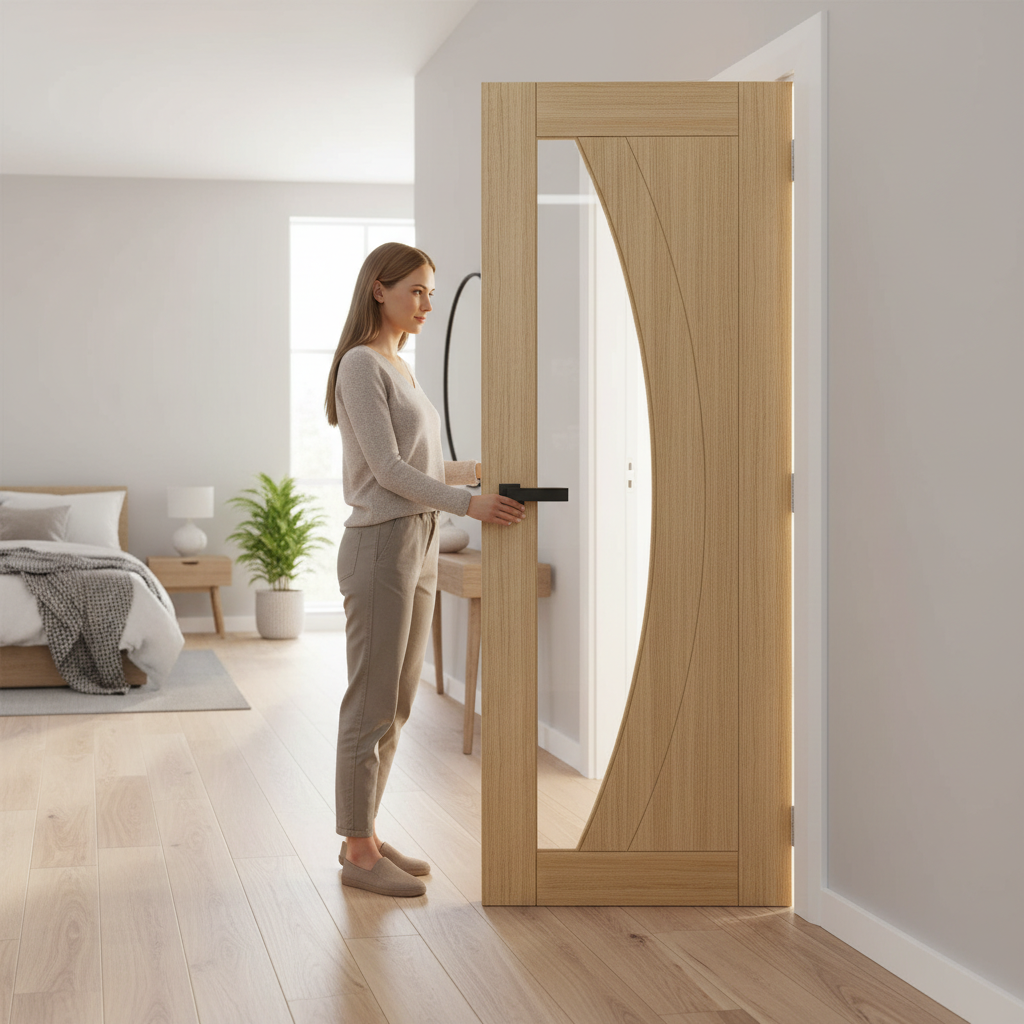 Premium Clear Glazed Internal Door with Solid Core and Real Oak Veneer - Bespoke Sizes Available