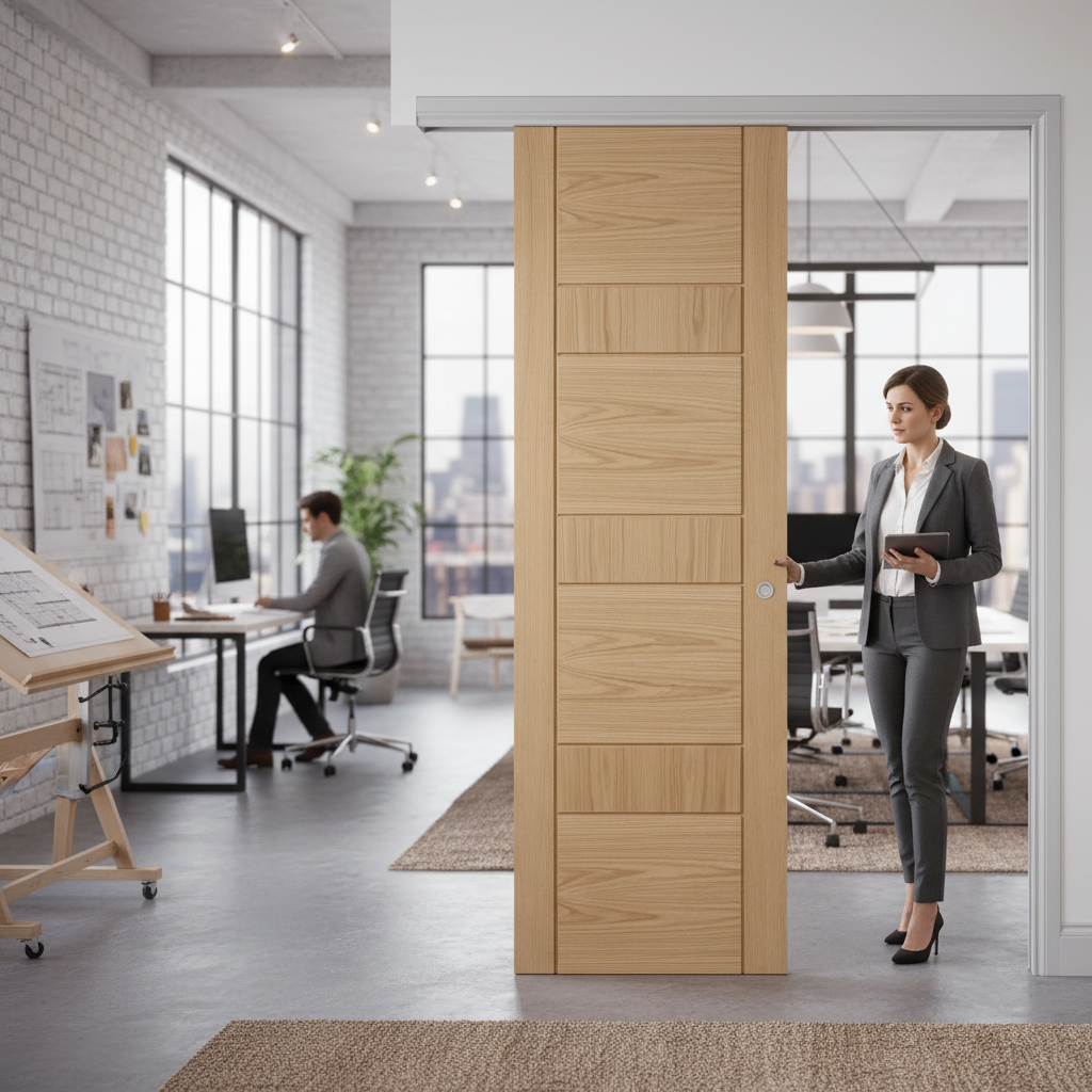 Premium Oak Telescopic Pocket Door System with Pre-Finished Surface and 15-Year Guarantee