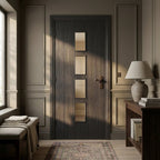 Internal Black Laminate Cottage Door with 4 Light Clear Glass, Fully Finished