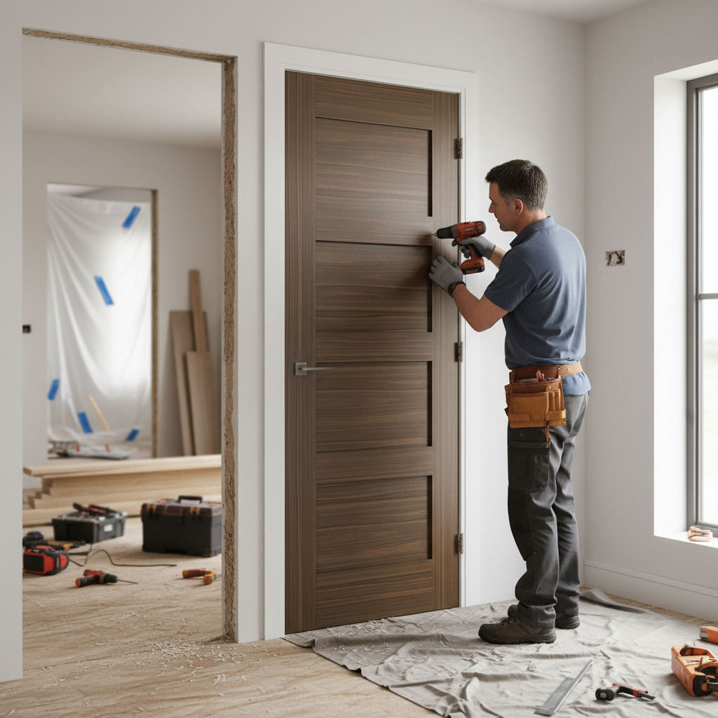 Premium Walnut Shaker Internal Door Fully Finished - Stylish Flat Panel Design for Modern Interiors