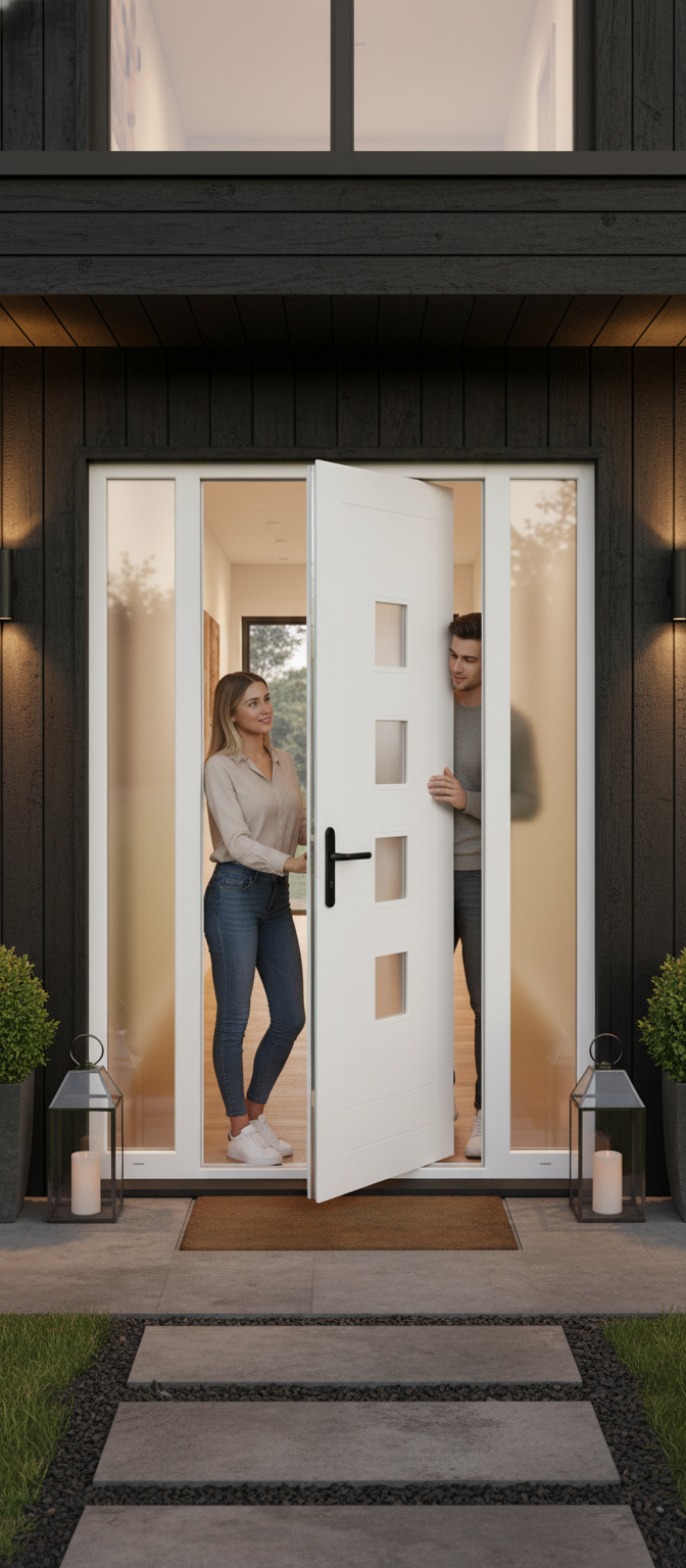 Premium Double Glazed External Door with Engineered Wood and Aesthetic Glass Panels for Enhanced Durability and Stability