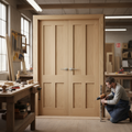 Premium Internal Oak Unfinished Victorian 4 Panel Flat Pair Door Set for Elegant Home Design