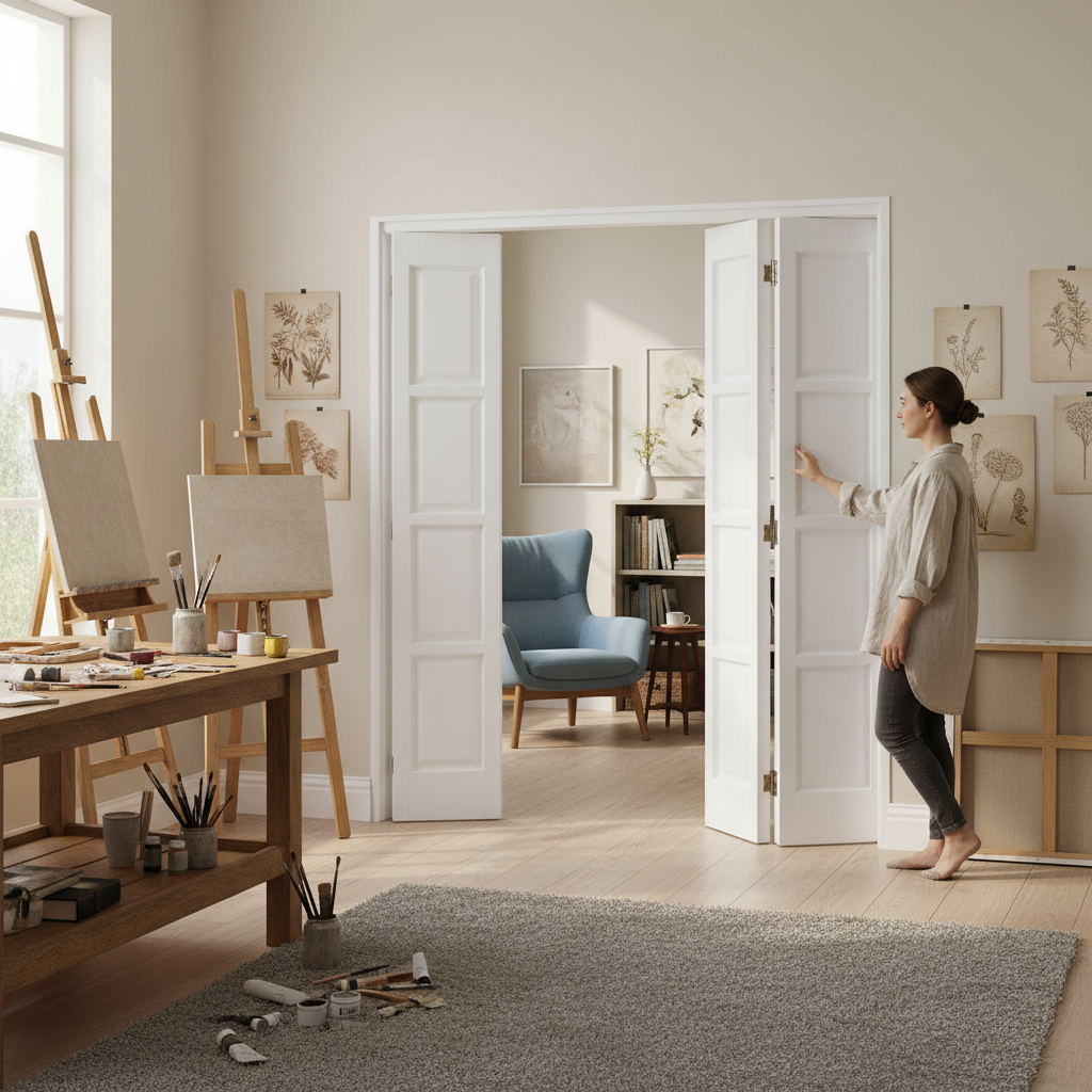 Premium 4 Panel Bi-Folding Set for Room Division with High-Quality Hardware and Polished Chrome Finish