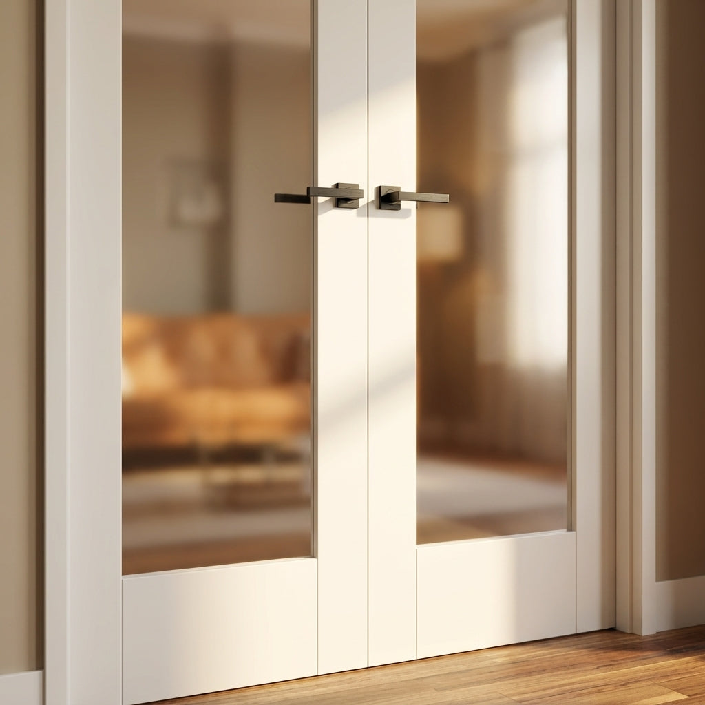 Internal French Door with 1 Light Obscure Glass, White Primed Finish - detail view