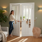 Premium White Glazed Double Door Pair with 6 Inset Panels, Solid Core Construction and Clear Tempered Safety Glass