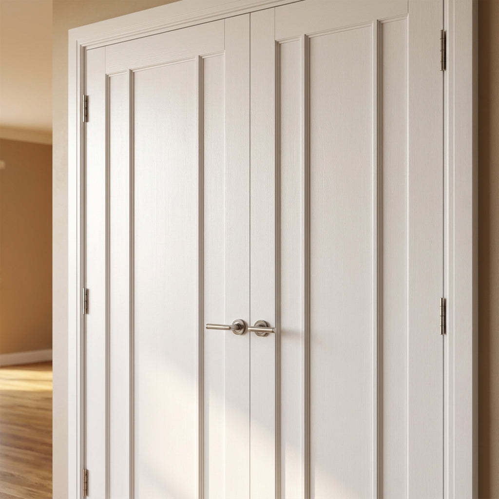 Internal 3 Panel White Primed Pair Door - Solid Core Construction - detail view