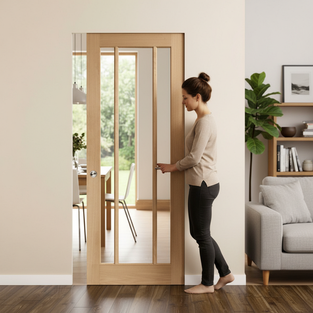 Premium Clear Glazed Flush Pocket Door Set with Space-Saving Design and 15-Year Guarantee