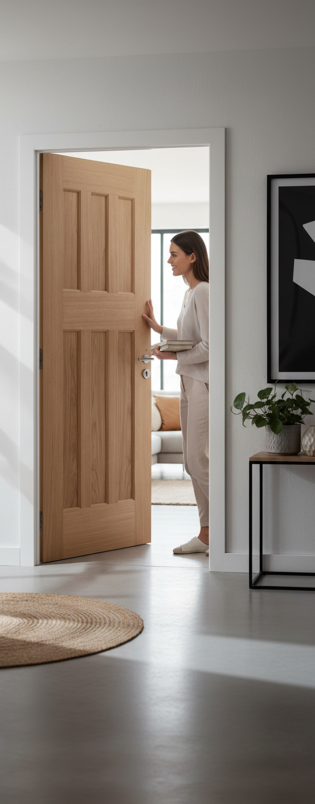 Premium Unfinished Oak Internal Door with Engineered Construction and Six Rectangular Panels - Available in Multiple Sizes