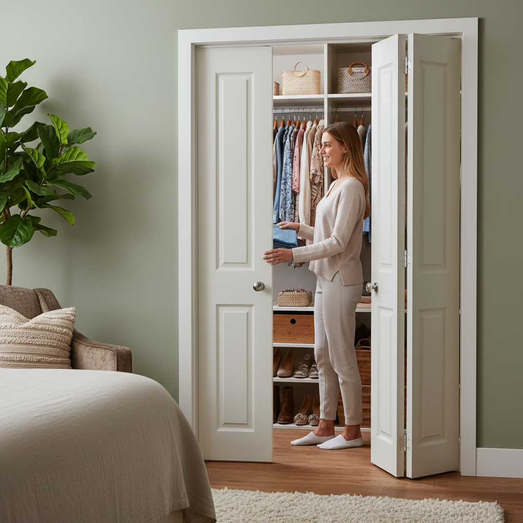 Premium Moulded Flush Bi-Fold Door, White Primed with Track and Hinges for Easy Installation