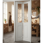 Premium Moulded Flush Bifold Door with Etched Safety Glass, White Primed for Easy Finishing