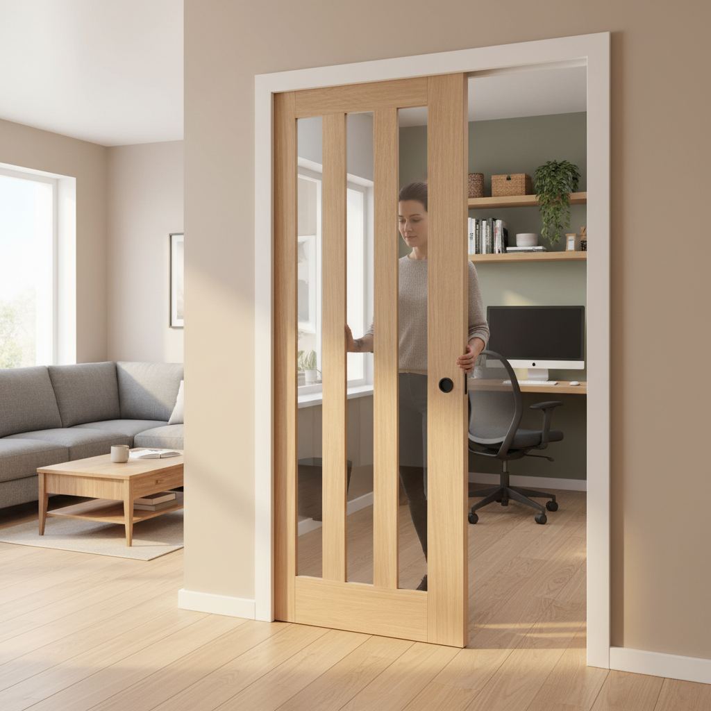 Premium Clear Glazed Pocket Door Set with Galvanised Steel Frame for Space Saving Solutions