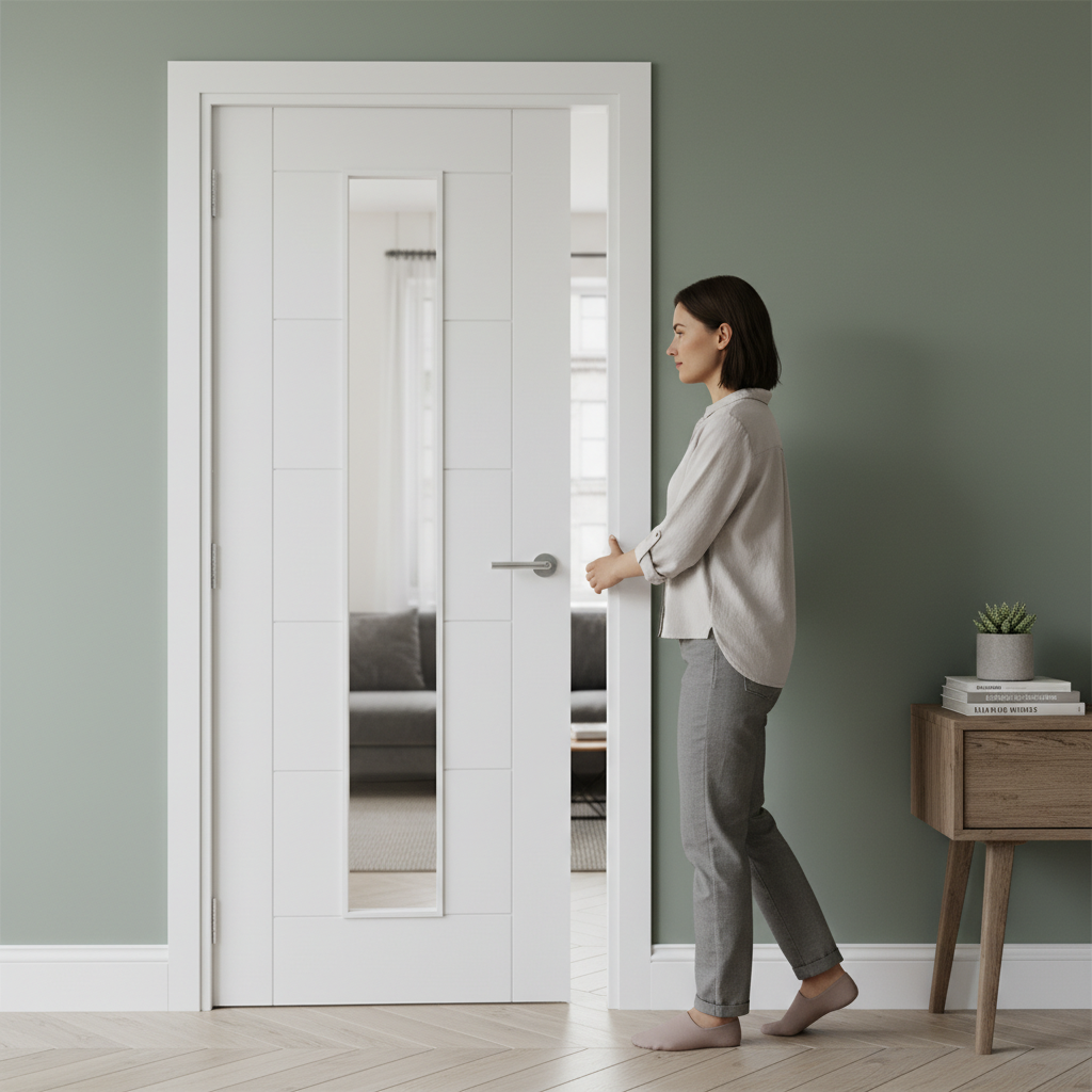 Premium White Glazed Interior Door with Toughened Glass and Solid Core Design for Modern Homes