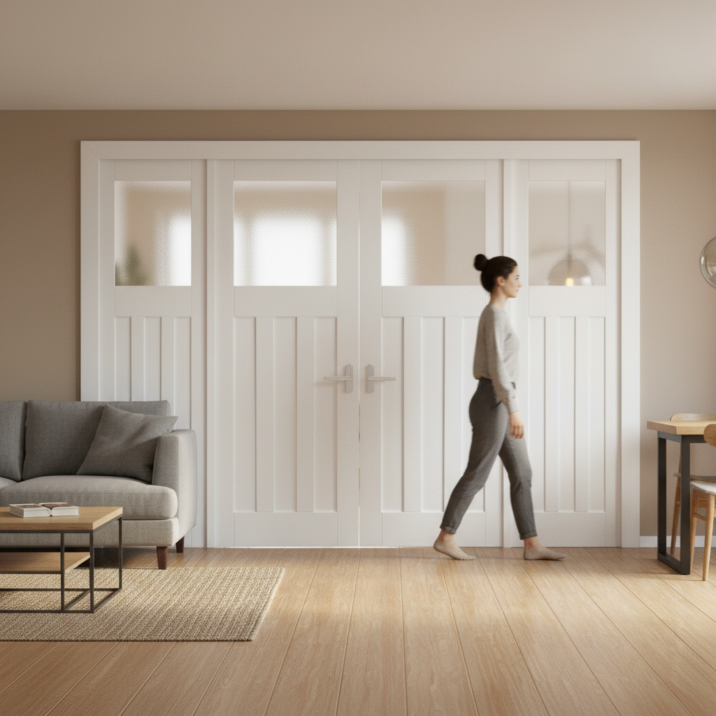 Internal Room Divider Set with 1930's Obscure Glass Panels - Complete White Primed Design for Elegant Interiors - Image 2