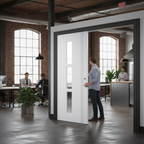 Premium Glazed White Double Pocket Door Set with Steel Frame and Adjustable Track for Space-Saving Design