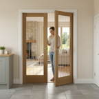 Premium Internal Oak Clear Etched Glazed French Doors with Engineered Construction and Unfinished Surface for Custom Finishing