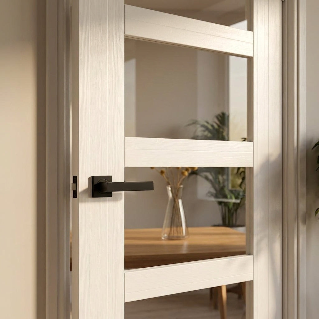 FD30 Fire Door Internal White Shaker with 4 Light Clear Glass, Primed Finish - detail view