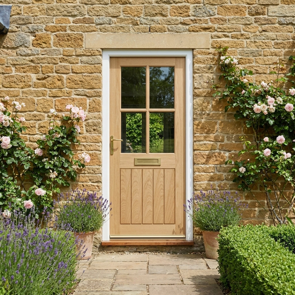 External Oak Door Unfinished with 4 Light Clear Glass Design