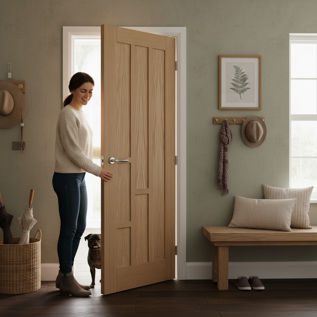 Premium Fully Finished 6 Panel Internal Door with Clear Glass Panels for Natural Light and Rustic Touch