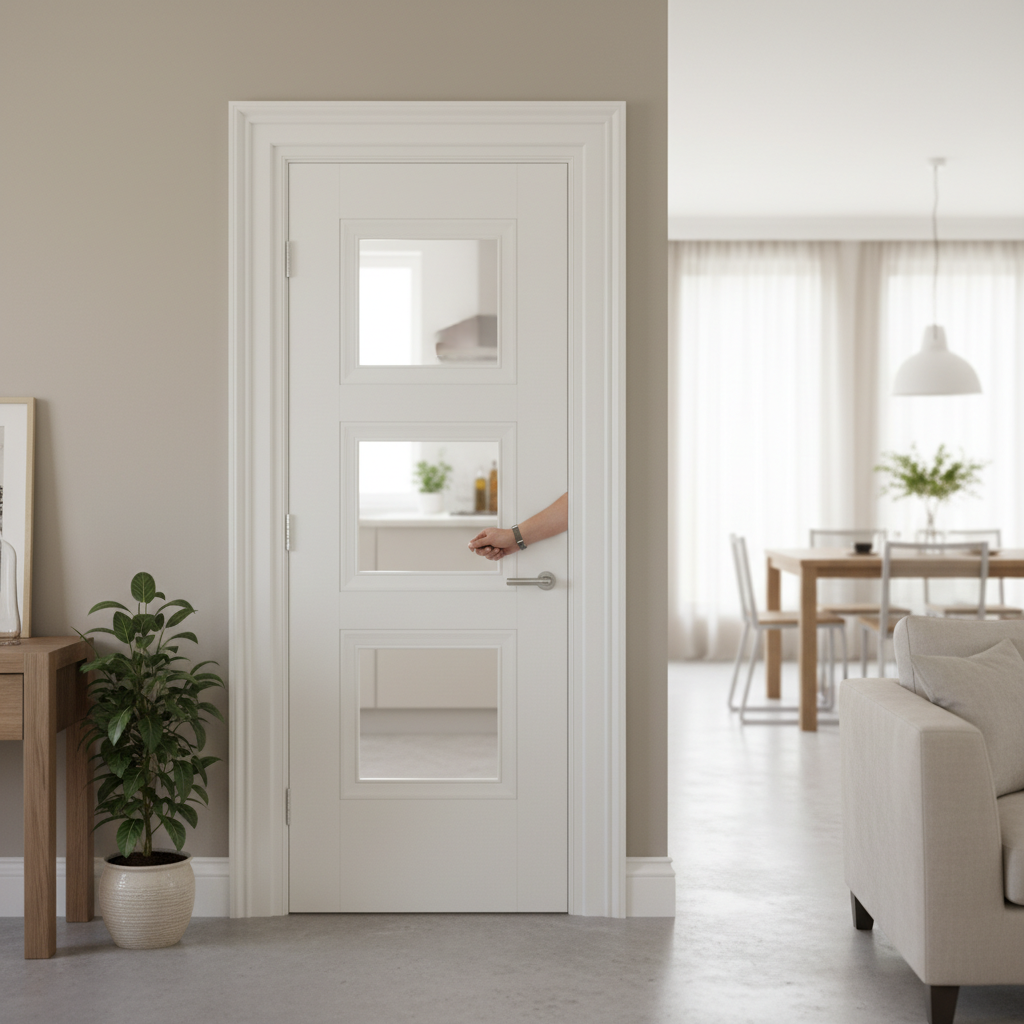 Premium Internal White Primed 3L Clear Glazed Door with Detailed Bolection Mouldings and Engineered Construction