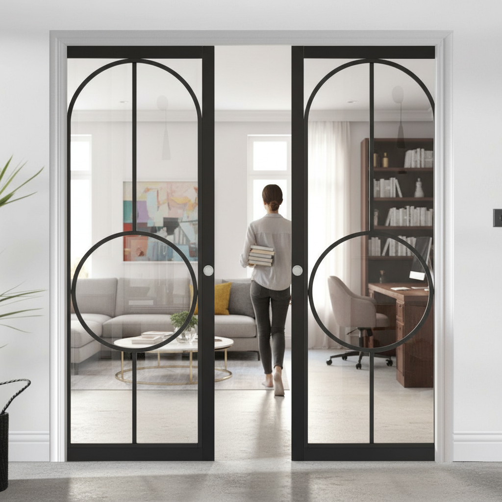 Premium Clear Glazed Double Pocket Door System with Galvanized Steel Frame and Adjustable Features for Modern Spaces