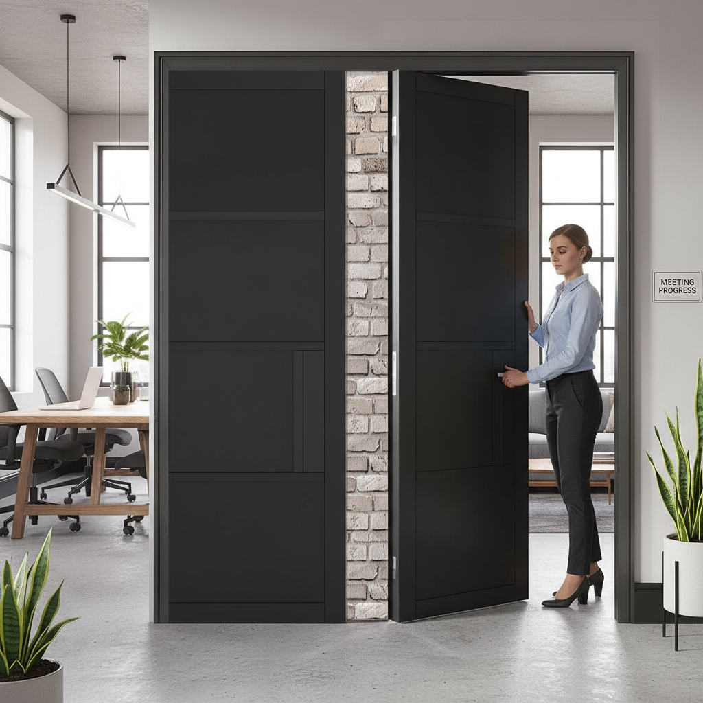 Premium 4 Panel Double Pocket Door System with Galvanised Steel Frame and Adjustable Jambs for Seamless Installation